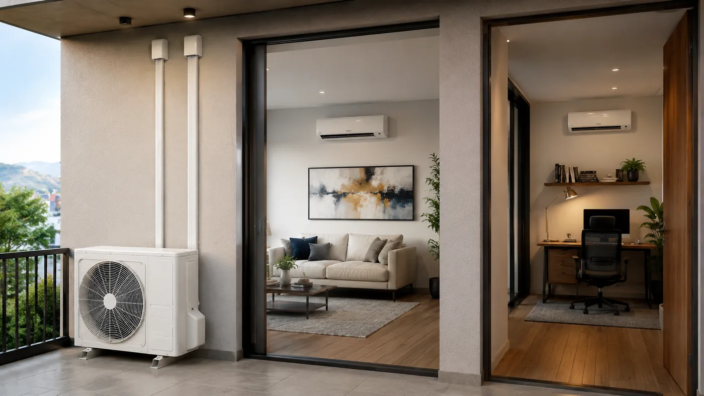 Sistema multi split com uma condensadora externa atendendo mais de um ambiente