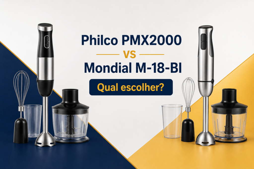 Comparação entre os mixers Philco PMX2000 e Mondial M-18-BI com acessórios