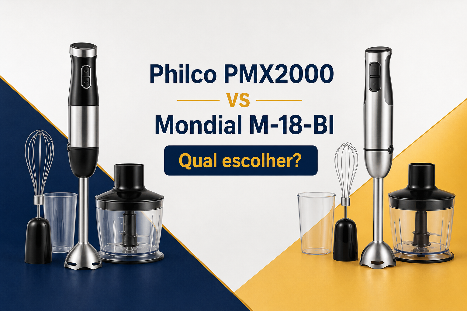Comparação entre os mixers Philco PMX2000 e Mondial M-18-BI com acessórios